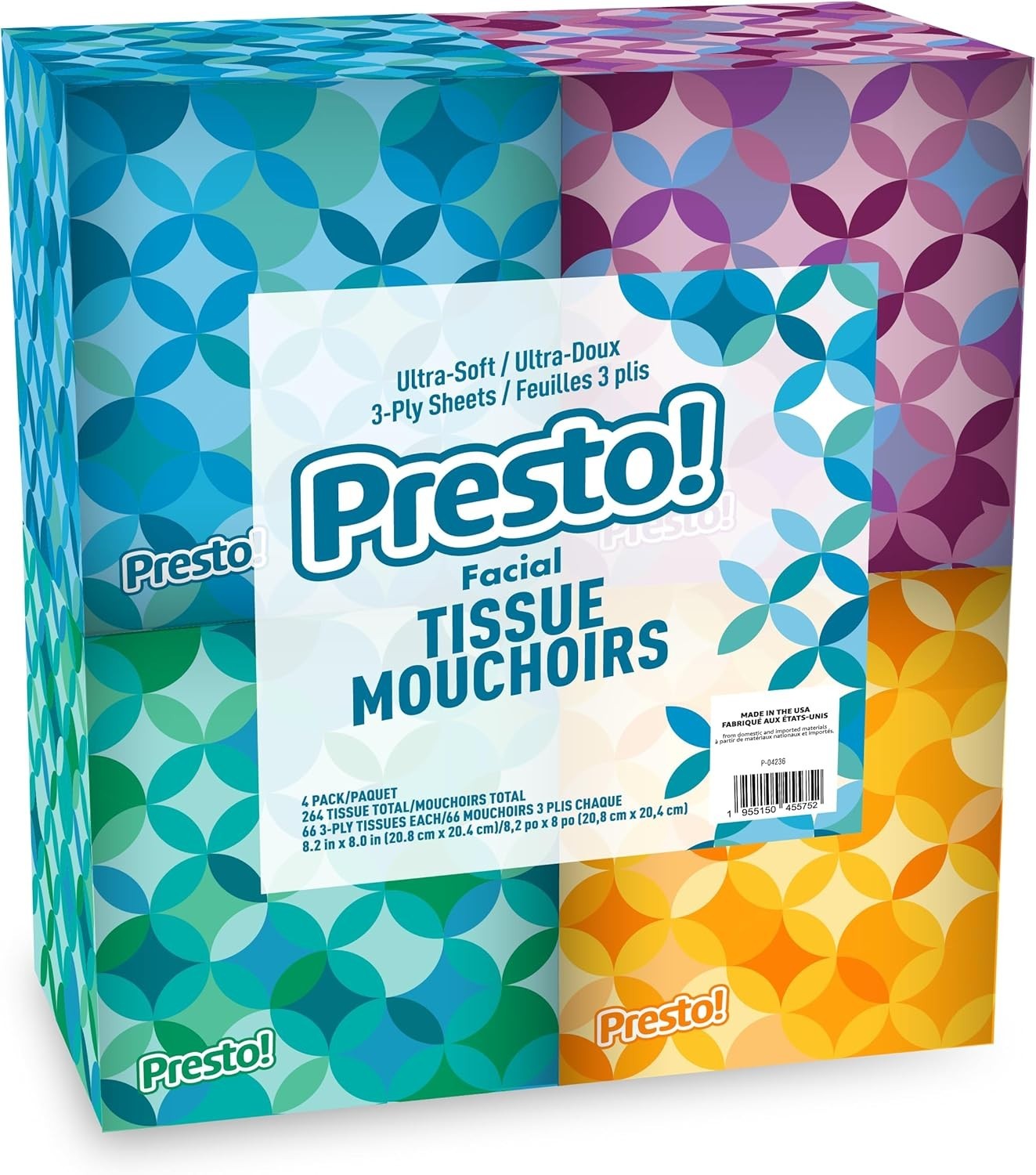 Brand - Ultra-Soft 3-Ply Facial Tissues, 264 Count 4 Packs of 66
